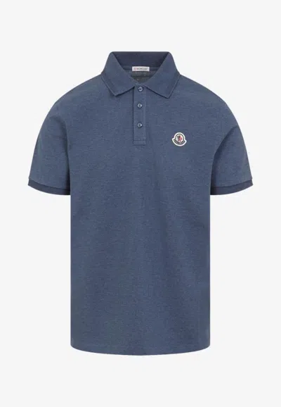 Moncler Blue Tricol-trimmed Pique Polo Shirt