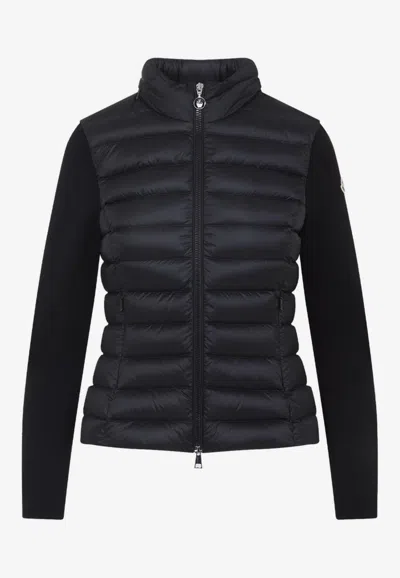 Moncler Padded Jacket With Knitted Sleeves In Black
