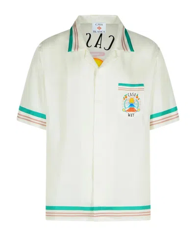 Casablanca Mens Tbc Cuban-collar Graphic-pattern Silk Shirt In White
