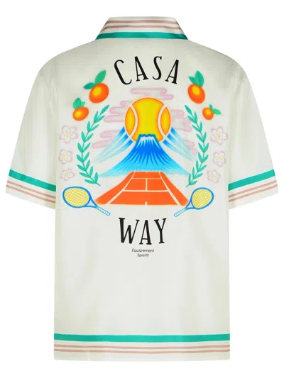 Casablanca Mens Tbc Cuban-collar Graphic-pattern Silk Shirt In White