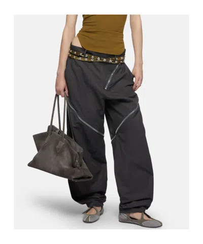Attico Womens Dark Grey Zip-fastening Balloon-leg Cotton-blend Trousers In Blue