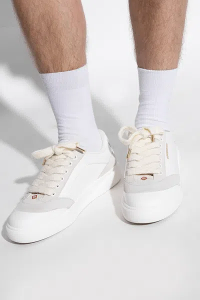 Casablanca White Leather Sneakers With Suede Insert On The Heel In White
