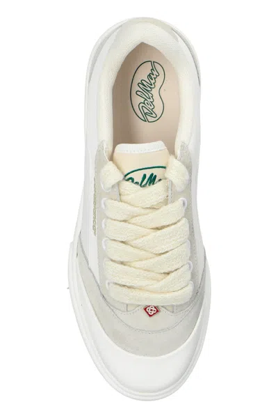 Casablanca White Leather Sneakers With Suede Insert On The Heel In White