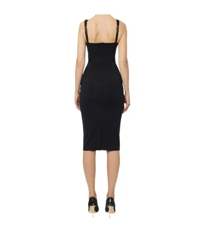 Elisabetta Franchi Sleeveless Round Neck Mini Fitted Chain Dress In Black