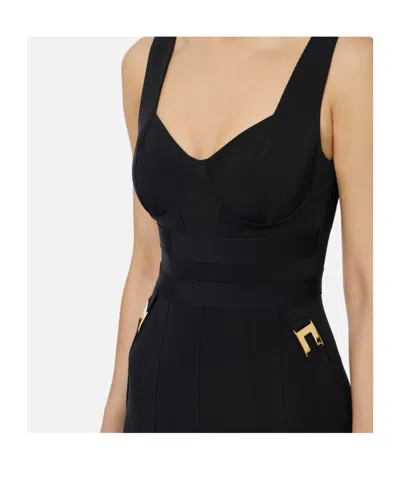Elisabetta Franchi Sleeveless Round Neck Mini Fitted Chain Dress In Black