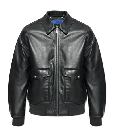 Ps By Paul Smith Flap-pocket Zip-front Leather Jacket