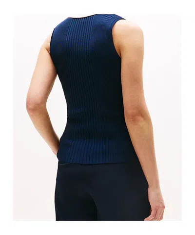 Tommy Hilfiger Mixed Knit Sleeveless Slim Polo Jumper In Blue