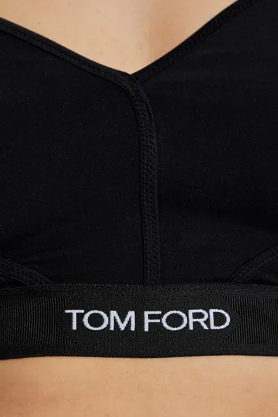 Tom Ford Logo Intarsia V-neck Top In Black