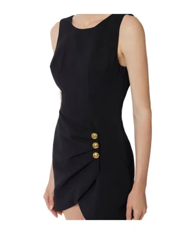 Elisabetta Franchi Mini Dress In Crêpe Fabric With Jewel Buttons In Black