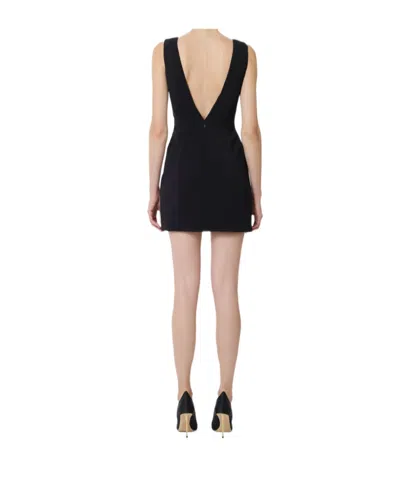 Elisabetta Franchi Mini Dress In Crêpe Fabric With Jewel Buttons In Black