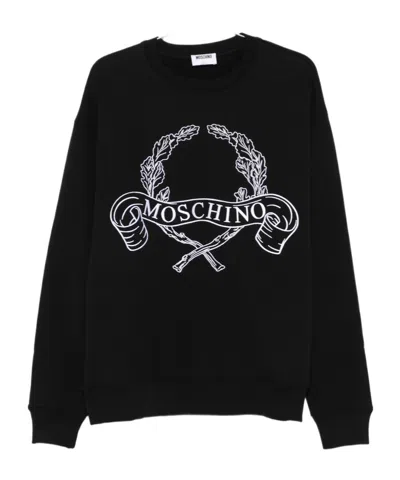Moschino Sweatshirt With Laurel Crown Logo Embroidery In Black