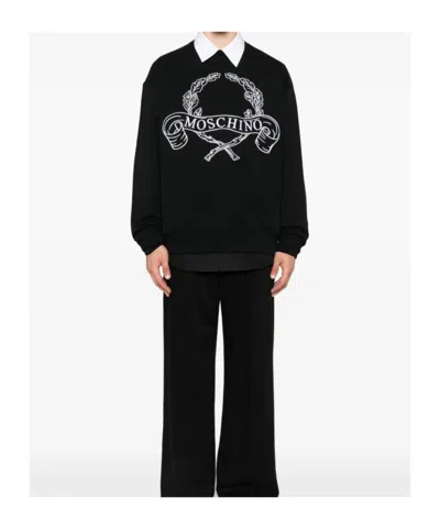 Moschino Sweatshirt With Laurel Crown Logo Embroidery In Black