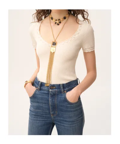 Chloé Scoop-neck Fitted Top In A Wool Knit  Lace