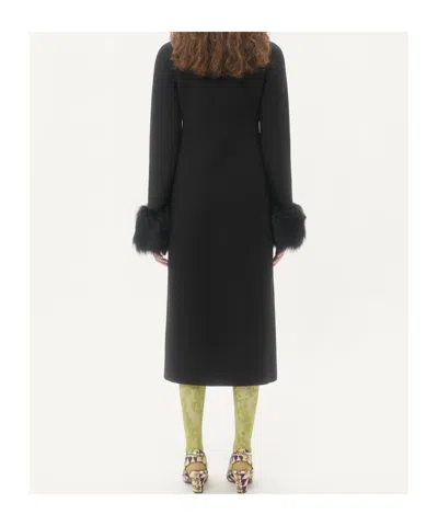 Valentino Faux Fur-trimmed Double-breasted Coat In Black