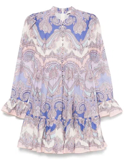 Zimmermann Maxine Long Sleeve Mini Dress Purple Paisley In Purple