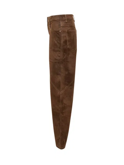 Isabel Marant Étoile Wide Leather Effect Trousers With Multiple Pockets In Brown