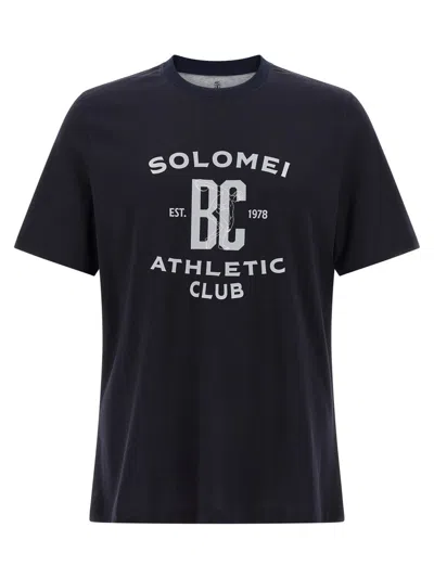 Brunello Cucinelli Graphic Print Crew Neck T-shirt With Side Slits In Black