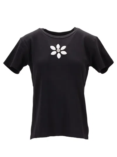 Meryll Rogge Black Crewneck Embroidery T-shirt In Black
