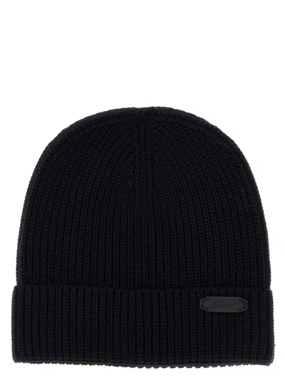 Brioni Navy Blue Ribbed Wool Beanie In Blue