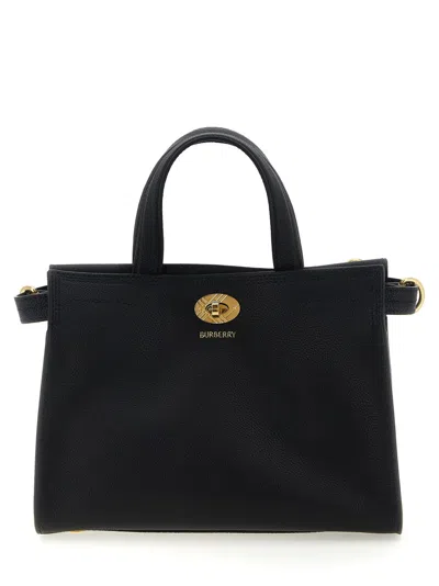 Burberry Mini Cotswold Grained Leather Top Handle Bag In Black