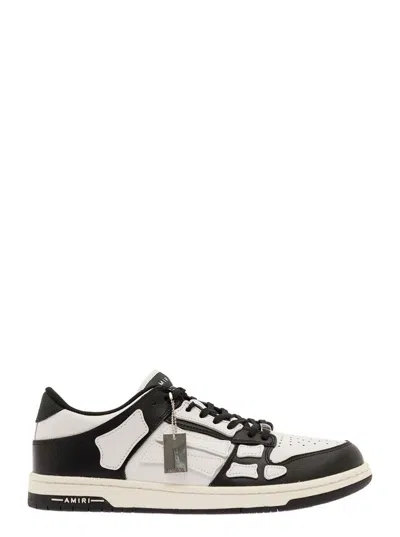 Amiri Skel Top Low White And Black Sneakers With Skeleton Patch In Leather Man