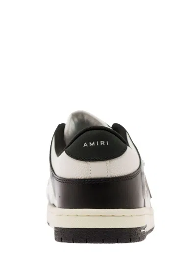 Amiri Skel Top Low White And Black Sneakers With Skeleton Patch In Leather Man