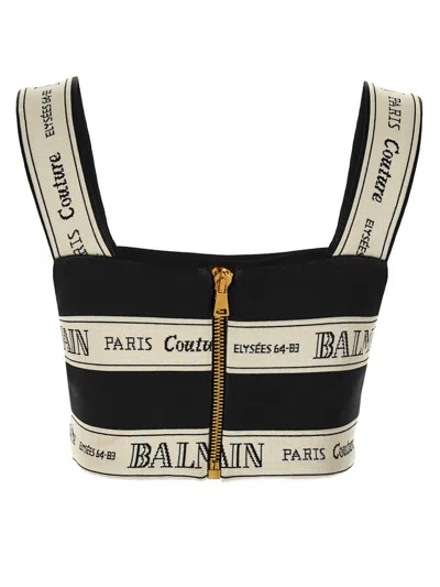 Balmain Striped Jacquard Crop Top In Multi