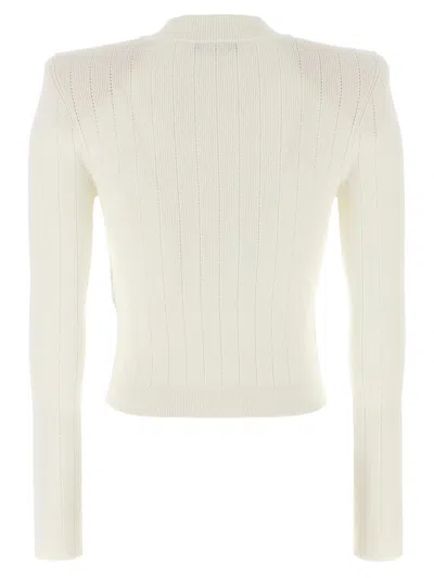 Balmain Logo Buttons Cardigan In White