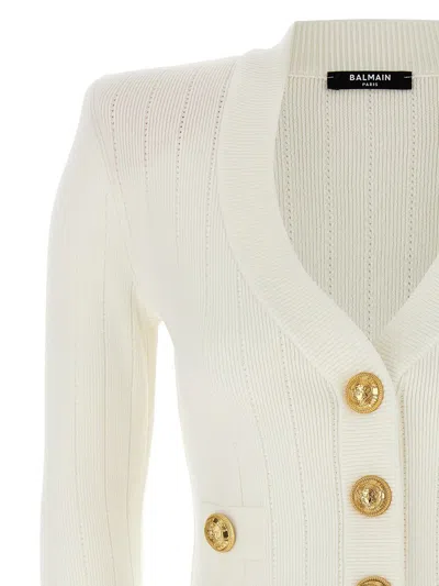 Balmain Logo Buttons Cardigan In White