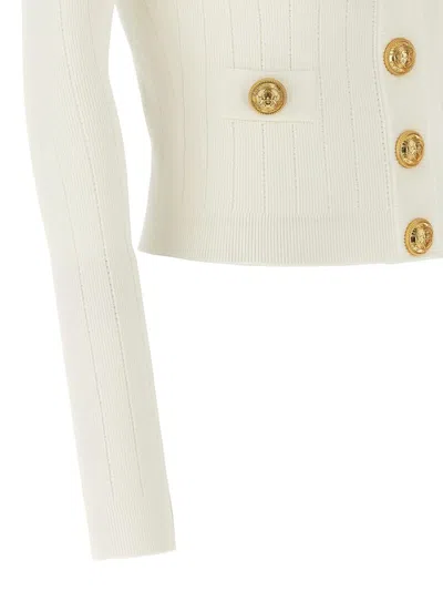 Balmain Logo Buttons Cardigan In White