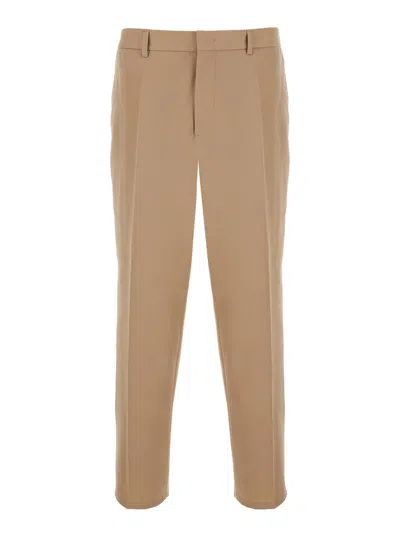 Jil Sander Beige Pants With Elastic Waistband In Wool Man In Brown