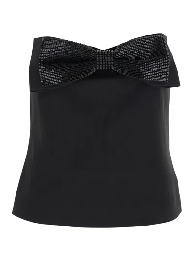 Self-portrait Black Sleeveless Top With Bandeau Neckline In Black