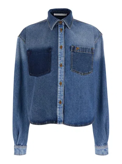 Philosophy Di Lorenzo Serafini Blue Shirt With Classic Collar And Logo Detail On The Pocket In Denim Woman In Blue