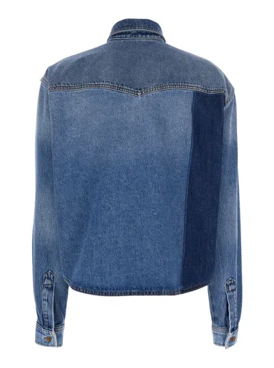 Philosophy Di Lorenzo Serafini Blue Shirt With Classic Collar And Logo Detail On The Pocket In Denim Woman In Blue