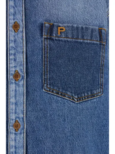Philosophy Di Lorenzo Serafini Blue Shirt With Classic Collar And Logo Detail On The Pocket In Denim Woman In Blue