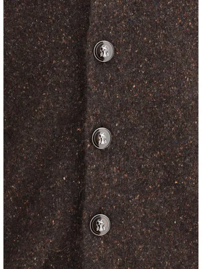 Brunello Cucinelli Dark Brown V-necked Cardigan In Brown