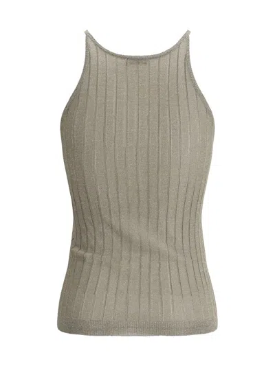 Brunello Cucinelli Shimmer Ribbed Tank Top In Gray