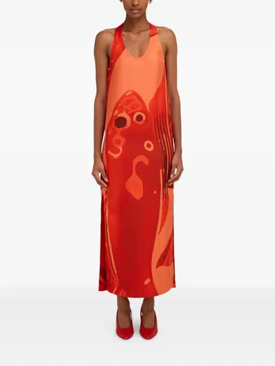 Ferragamo Carp-motif Silk Maxi Dress