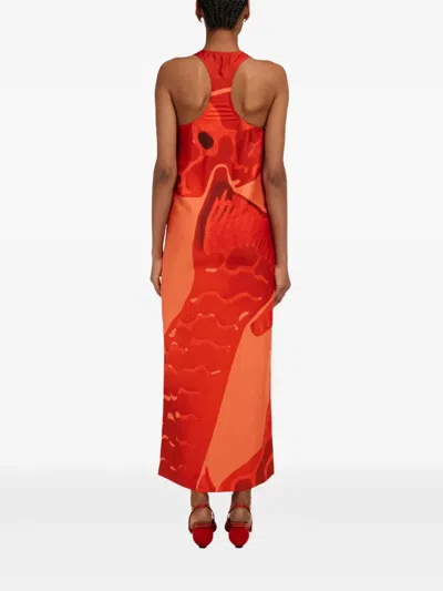 Ferragamo Carp-motif Silk Maxi Dress
