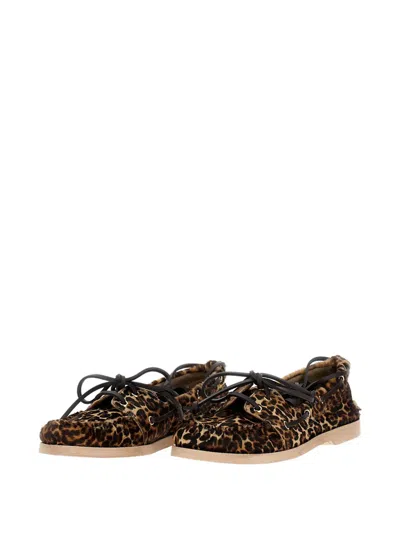 Golden Goose Boat Mocassin Horsy Leopard Upper With Accessories In Brown