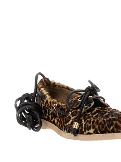 Golden Goose Boat Mocassin Horsy Leopard Upper With Accessories In Brown