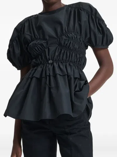 Cecilie Bahnsen Tech Fabric Brooklyn Top With Button Detail In Black