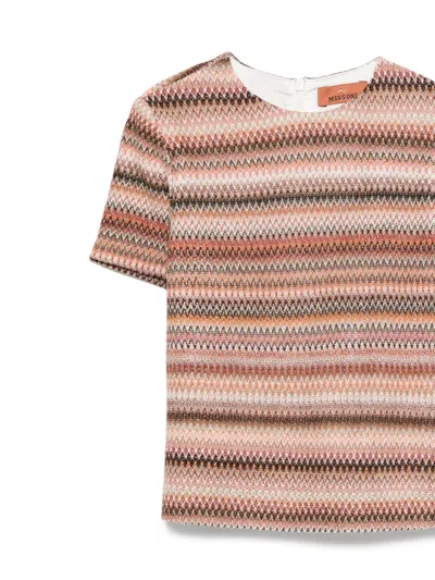 Missoni Zigzag-pattern Short-sleeved Top In Pink