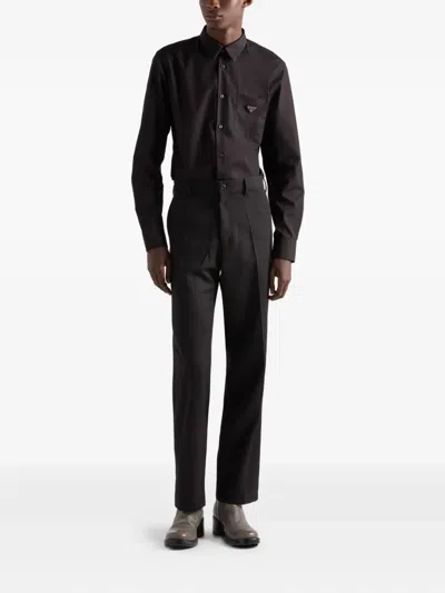 Prada Patch-pocket Cotton Shirt In Black