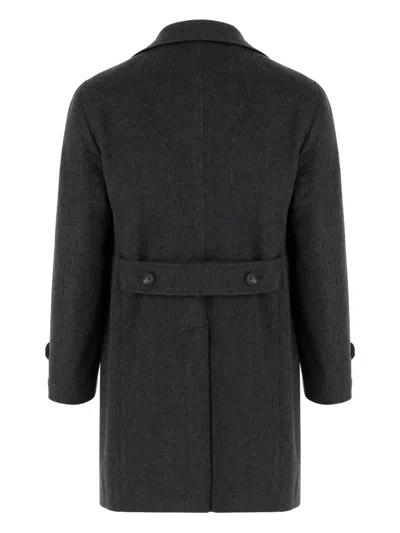 Tagliatore Reversible Wool Coat With Front Closure And Charm Logo In Gray