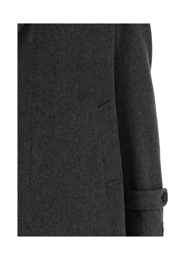Tagliatore Reversible Wool Coat With Front Closure And Charm Logo In Gray