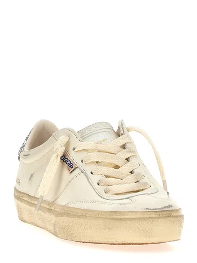 Golden Goose Soul Star Distressed Leather Sneakers With Glittered Heel Tab Shoes In White