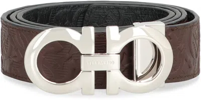 Ferragamo Gancini Reversible Leather Belt In Brown