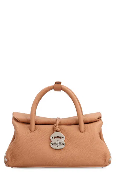 Zanellato Dotta Centauro S Hammered Leather Handbag With Shoulder Strap In Brown