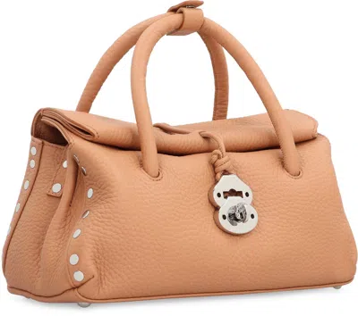 Zanellato Dotta Centauro S Hammered Leather Handbag With Shoulder Strap In Brown